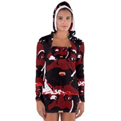 Abstract Face  Women s Long Sleeve Hooded T-shirt