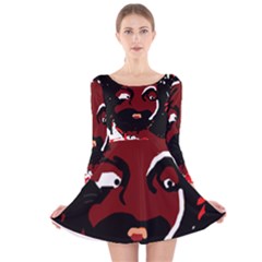 Abstract Face  Long Sleeve Velvet Skater Dress