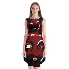 Abstract Face  Sleeveless Chiffon Dress  