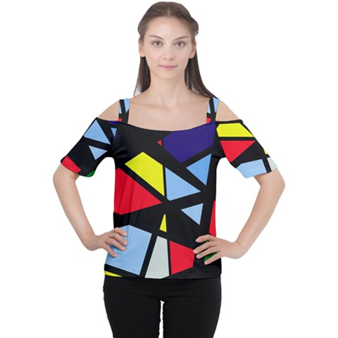 Colorful Geomeric Desing Women s Cutout Shoulder Tee by Valentinaart