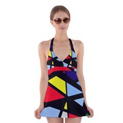 Colorful Geomeric Desing Halter Swimsuit Dress