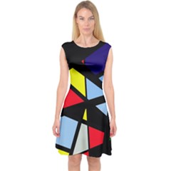 Colorful Geomeric Desing Capsleeve Midi Dress