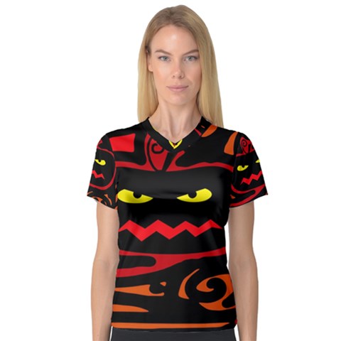 Halloween Pumpkin Women s V-neck Sport Mesh Tee by Valentinaart