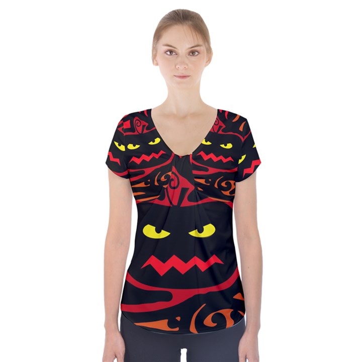 Halloween pumpkin Short Sleeve Front Detail Top