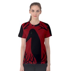 Halloween Raven - Red Women s Cotton Tee