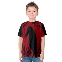 Halloween Raven - Red Kid s Cotton Tee