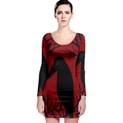 Halloween Raven - Red Long Sleeve Bodycon Dress