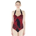 Halloween raven - red Halter Swimsuit View1