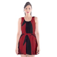 Halloween Raven - Red Scoop Neck Skater Dress