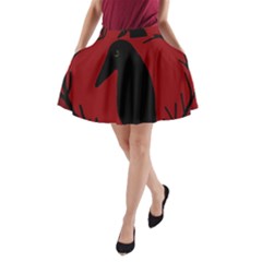 Halloween Raven - Red A-line Pocket Skirt