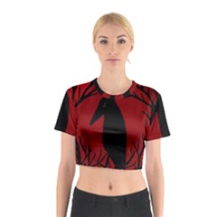 Halloween Raven - Red Cotton Crop Top by Valentinaart