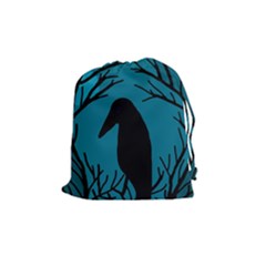 Halloween Raven - Blue Drawstring Pouches (medium)  by Valentinaart