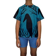 Halloween Raven - Blue Kid s Short Sleeve Swimwear by Valentinaart