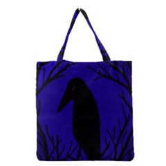 Halloween Raven - Deep Blue Grocery Tote Bag by Valentinaart