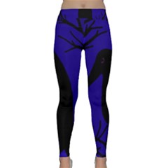 Halloween Raven - Deep Blue Yoga Leggings  by Valentinaart