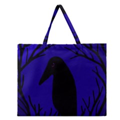 Halloween Raven - Deep Blue Zipper Large Tote Bag