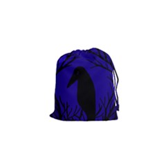 Halloween Raven - Deep Blue Drawstring Pouches (xs) 