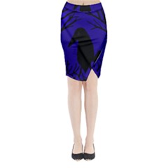 Halloween Raven - Deep Blue Midi Wrap Pencil Skirt