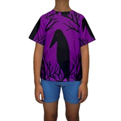 Halloween Raven - Purple Kid s Short Sleeve Swimwear