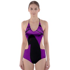 Halloween Raven - Purple Cut-out One Piece Swimsuit