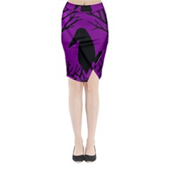 Halloween Raven - Purple Midi Wrap Pencil Skirt