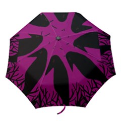 Halloween Raven - Magenta Folding Umbrellas