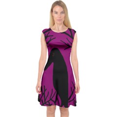 Halloween Raven - Magenta Capsleeve Midi Dress