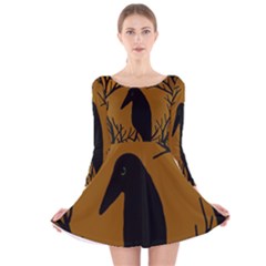 Halloween Raven - Brown Long Sleeve Velvet Skater Dress