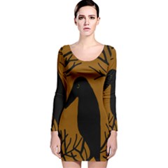 Halloween Raven - Brown Long Sleeve Velvet Bodycon Dress by Valentinaart