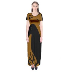 Halloween Raven - Brown Short Sleeve Maxi Dress by Valentinaart