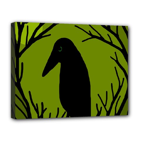 Halloween Raven - Green Canvas 14  X 11 