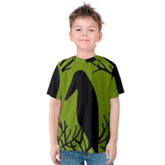 Halloween Raven - Green Kid s Cotton Tee