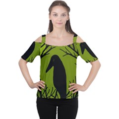 Halloween Raven - Green Women s Cutout Shoulder Tee