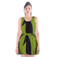 Halloween Raven - Green Scoop Neck Skater Dress