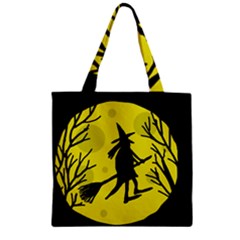 Halloween Witch - Yellow Moon Zipper Grocery Tote Bag