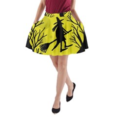 Halloween Witch - Yellow Moon A-line Pocket Skirt