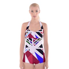 Decorative Flag Design Boyleg Halter Swimsuit 