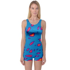 Blue And Red Neon One Piece Boyleg Swimsuit