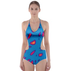 Blue And Red Neon Cut-out One Piece Swimsuit