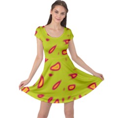 Yellow Neon Design Cap Sleeve Dresses