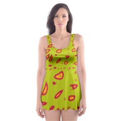 Yellow Neon Design Skater Dress Swimsuit