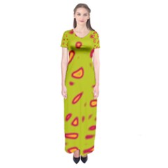 Yellow Neon Design Short Sleeve Maxi Dress