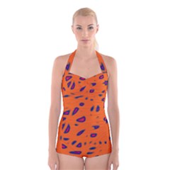 Orange Neon Boyleg Halter Swimsuit  by Valentinaart