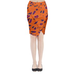 Orange Neon Midi Wrap Pencil Skirt