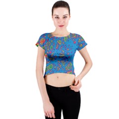 Colorful Neon Chaos Crew Neck Crop Top by Valentinaart