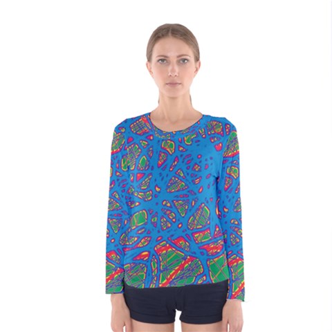 Colorful Neon Chaos Women s Long Sleeve Tee by Valentinaart