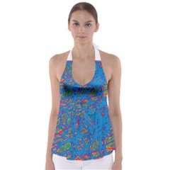 Colorful Neon Chaos Babydoll Tankini Top