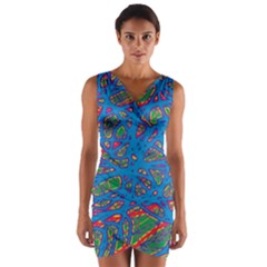 Colorful Neon Chaos Wrap Front Bodycon Dress