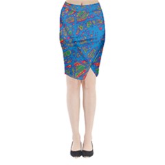 Colorful Neon Chaos Midi Wrap Pencil Skirt