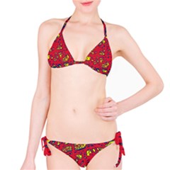 Yellow And Red Neon Design Bikini Set